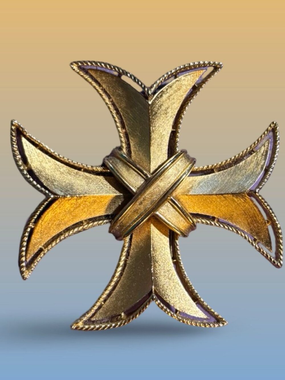 Crown Trifari Gold-Tone Maltese Cross Brooch Pin Statement Design Vintage
